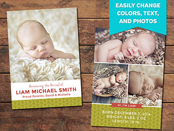 Beginnings Birth Announcement Card Template