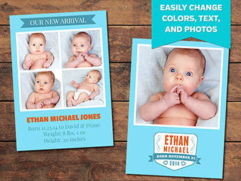 Blue Birth Announcement Card Template